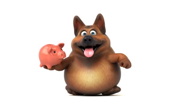 Fun Dog Cartoon Character Piggy Bank Animation — Stock Video