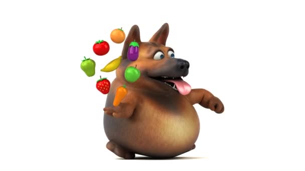 Cão Divertido Personagem Desenho Animado Com Frutas Legumes Animação — Vídeo de Stock