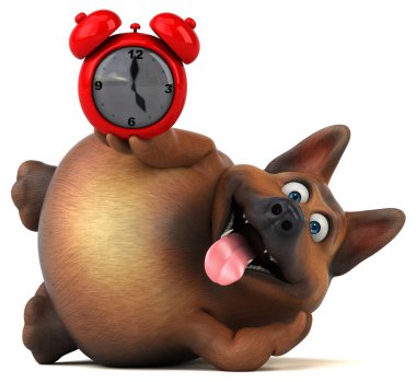 Alarm saati olan komik çizgi film karakteri - 3B İllüstrasyon