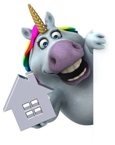 funny cartoon character with house  - 3D Illustration