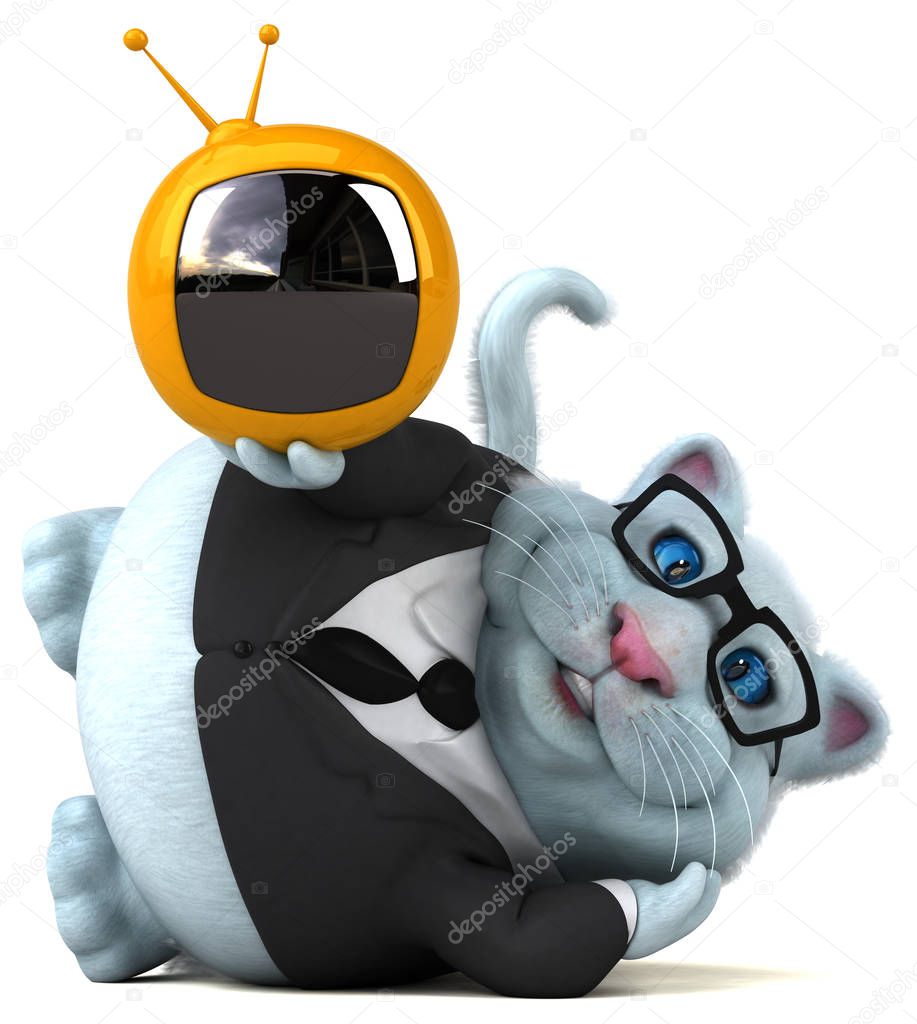 funny cartoon character with tv  - 3D Illustration