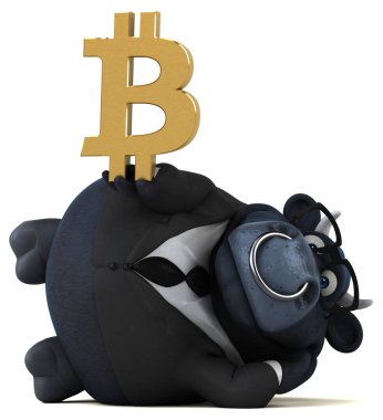 Komik karikatür karakter ile bitcoin - 3d çizim