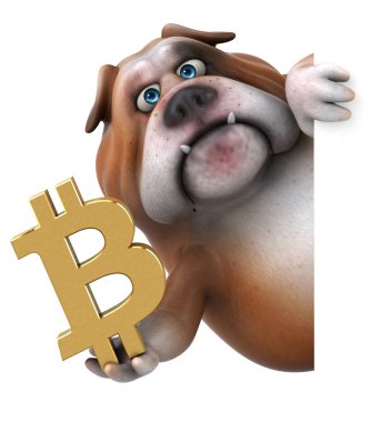 Komik karikatür karakter ile bitcoin - 3d çizim