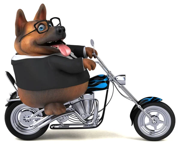 Funny cartoon character on motorcycle   - 3D Illustration
