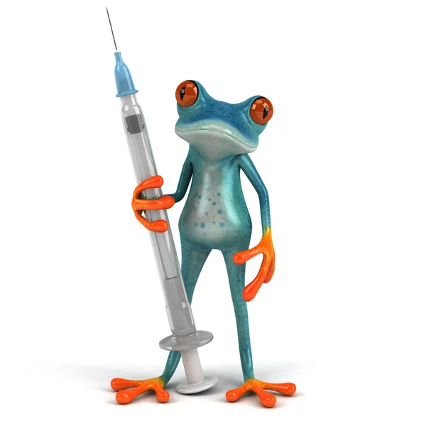 ワクチン イラストで楽しいカエル — ストック写真