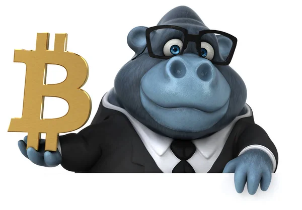 Personagem Desenho Animado Engraçado Com Bitcoin Ilustração — Fotografia de Stock