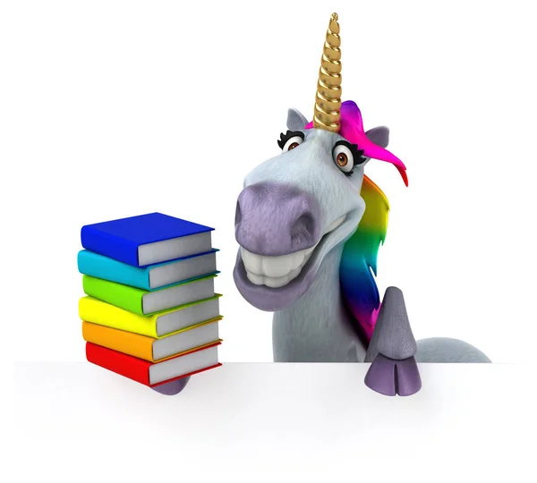 Fun cartoon character with books    - 3D Illustration