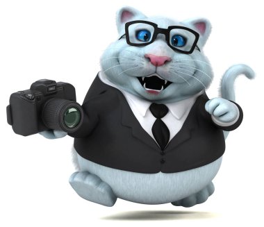 Eğlenceli çizgi film karakteri ile fotoğraf makinesi - 3d çizim