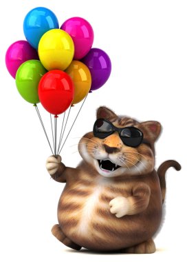 -3d çizim eğlenceli çizgi film karakteri ile balonlar