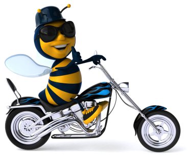 Eğlenceli çizgi film karakteri üzerinde motosiklet - 3d çizim