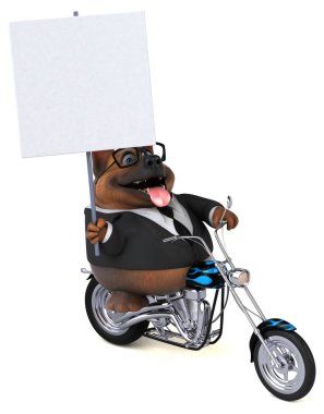 Eğlenceli çizgi film karakteri üzerinde motosiklet - 3d çizim