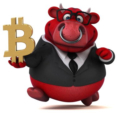 Bitcoin - 3d çizim ile eğlenceli çizgi film karakteri