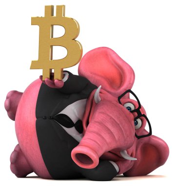 Bitcoin - 3d çizim ile eğlenceli çizgi film karakteri