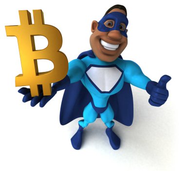 Bitcoin - 3d çizim ile eğlenceli çizgi film karakteri