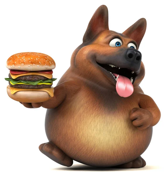 Spaß Cartoon Figur Mit Hamburger Illustration — Stockfoto