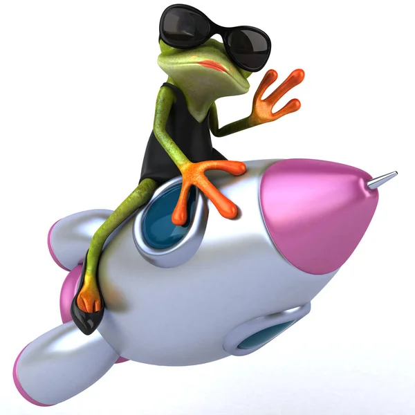 带火箭3D图解的有趣青蛙 — 图库照片