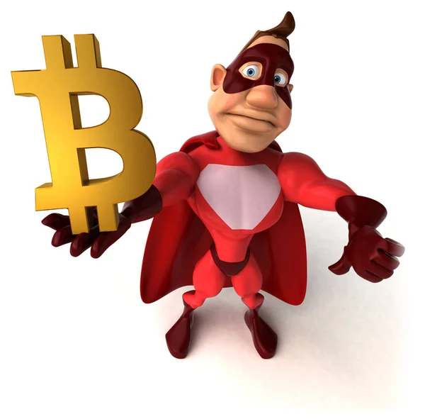 Rolig Tecknad Figur Med Bitcoin Illustration — Stockfoto