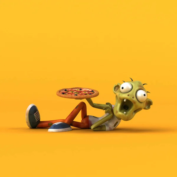 Leuk Personage Met Pizza Illustratie — Stockfoto