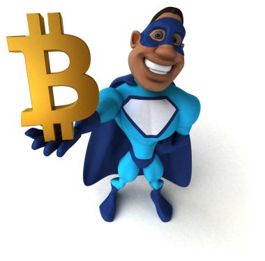 Bitcoin - 3d çizim ile eğlenceli çizgi film karakteri