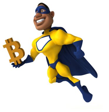 Bitcoin - 3d çizim ile eğlenceli çizgi film karakteri