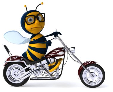 Eğlenceli çizgi film karakteri üzerinde motosiklet - 3d çizim