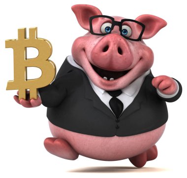 Bitcoin - 3d çizim ile eğlenceli çizgi film karakteri