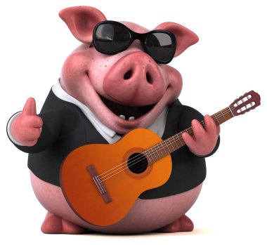 Gitar - 3d çizim ile eğlenceli çizgi film karakteri