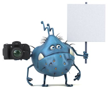 Eğlenceli çizgi film karakteri ile fotoğraf makinesi - 3d çizim