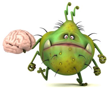 Eğlenceli çizgi film karakteri ile beyin - 3d çizim