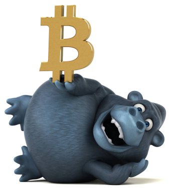 Bitcoin - 3d çizim ile eğlenceli çizgi film karakteri