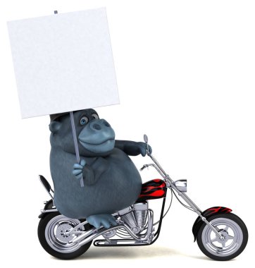Eğlenceli çizgi film karakteri üzerinde motosiklet - 3d çizim