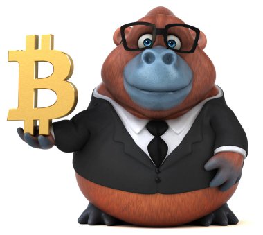 Bitcoin - 3d çizim ile eğlenceli çizgi film karakteri