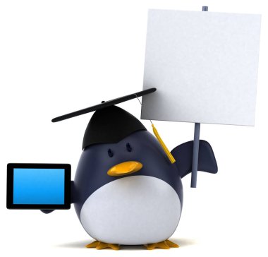 Eğlenceli çizgi film karakteri ile tablet - 3d çizim