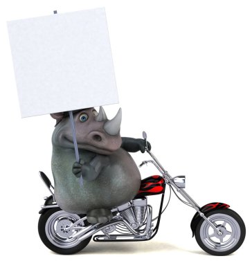 Eğlenceli çizgi film karakteri üzerinde motosiklet - 3d çizim