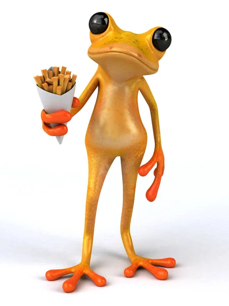 带薯条的有趣青蛙 3D说明 — 图库照片