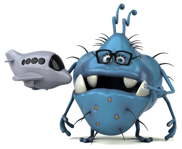 Fun cartoon character with plane   - 3D Illustration