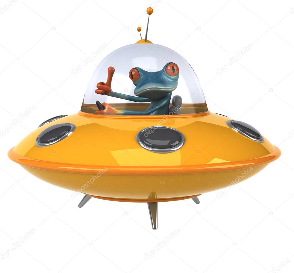 Fun frog in spaceship - 3D Illustration