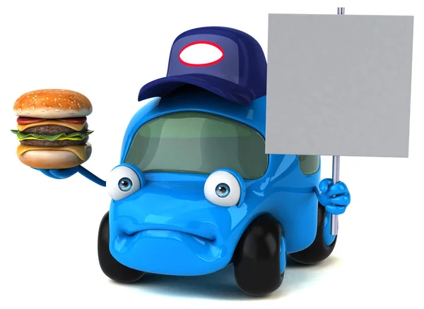 Rolig Tecknad Figur Med Hamburger Illustration — Stockfoto