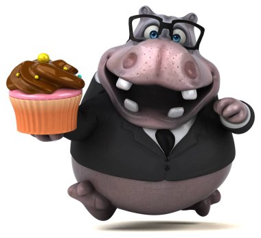 Komik karikatür karakter ile cupcake - 3d çizim