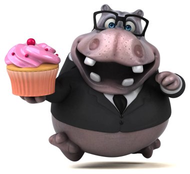 Komik karikatür karakter ile cupcake - 3d çizim