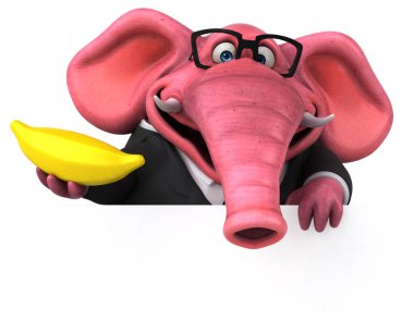 funny cartoon character with banana   - 3D Illustration clipart