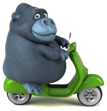 Motosiklet - 3d çizim üzerinde eğlenceli çizgi film karakteri