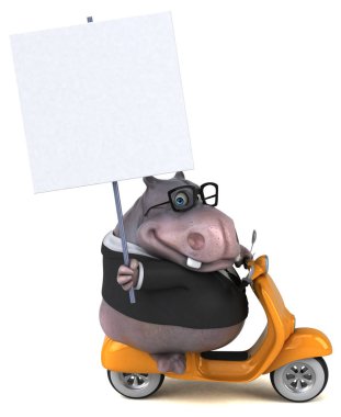 Motosiklet - 3d çizim üzerinde eğlenceli çizgi film karakteri
