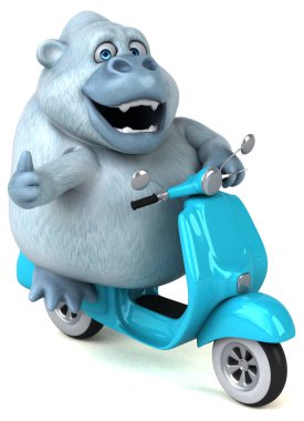 Motosiklet - 3d çizim üzerinde eğlenceli çizgi film karakteri