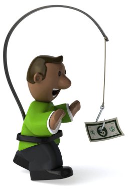 Para - 3d illüstrasyon karikatür adamla 