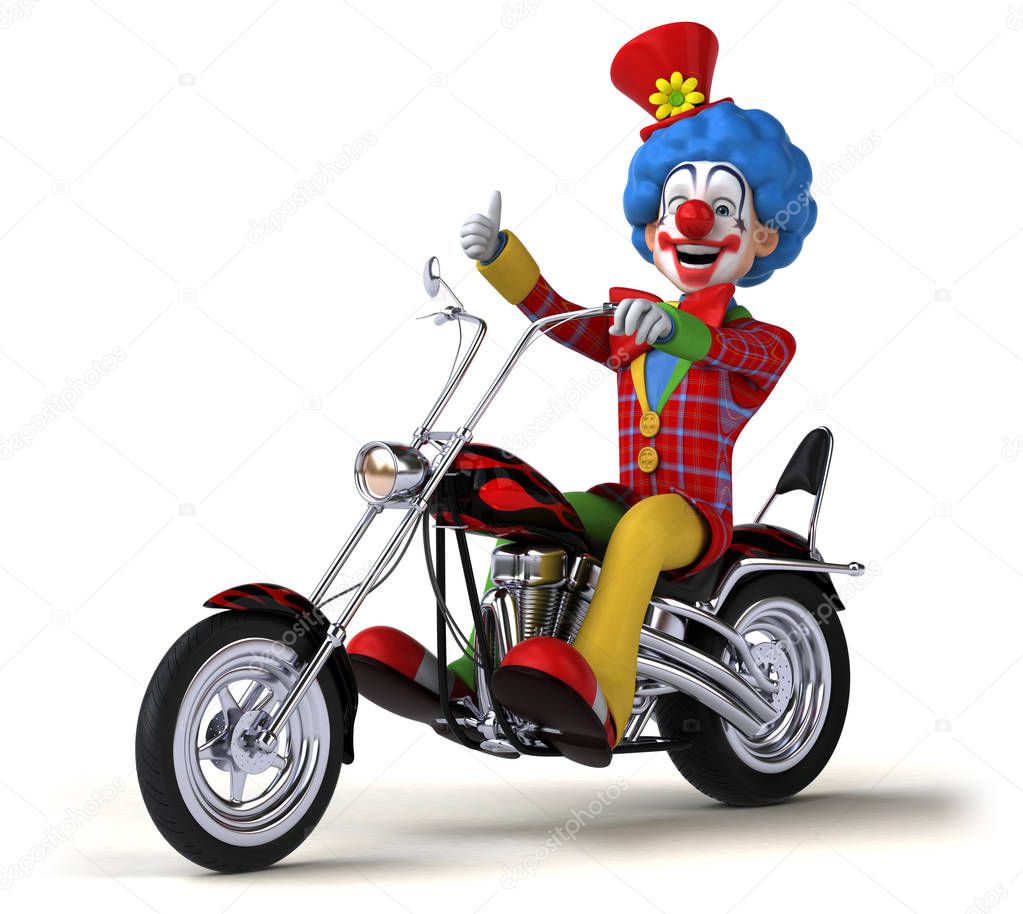 Fun cartoon character on motorbike - 3D Illustration