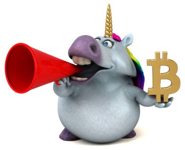 Komik karikatür karakter ile bitcoin - 3d çizim