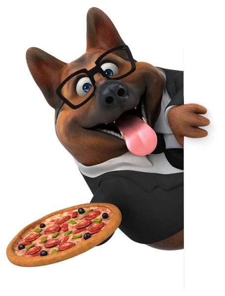 funny cartoon character with pizza   - 3D Illustration