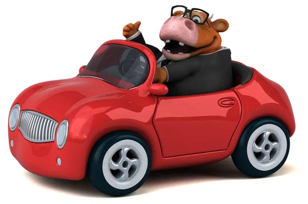Personagem Desenho Animado Engraçado Com Carro Ilustração — Fotografia de Stock