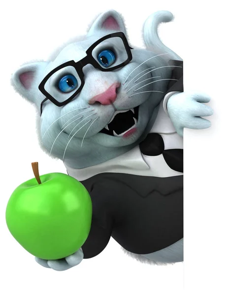 funny cartoon character with apple  - 3D Illustration